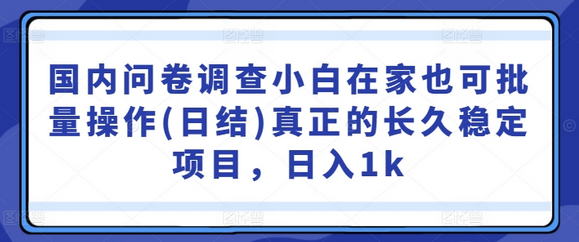 国内问卷调查小白在家也可批量操作(日结)真正的长久稳定项目，日入1k-菜菜资源汇-优质互联网资源分享