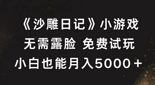 《沙雕日记》小游戏，无需露脸免费试玩，小白也能月入5000+-菜菜资源汇-优质互联网资源分享