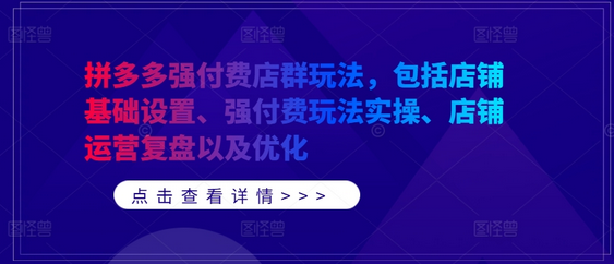 拼多多强付费店群玩法，包括店铺基础设置、强付费玩法实操、店铺运营复盘以及优化-菜菜资源汇-优质互联网资源分享