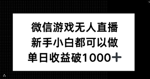 微信游戏无人直播，新手小白都可以做，单日收益破1k-菜菜资源汇-优质互联网资源分享
