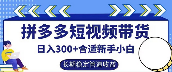 拼多多短视频带货日入300+有长期稳定被动收益，合适新手小白-菜菜资源汇-优质互联网资源分享