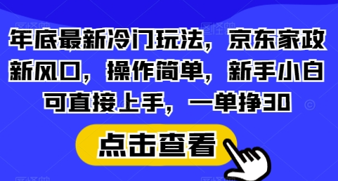 年底最新冷门玩法，京东家政新风口，操作简单，新手小白可直接上手，一单挣30-菜菜资源汇-优质互联网资源分享