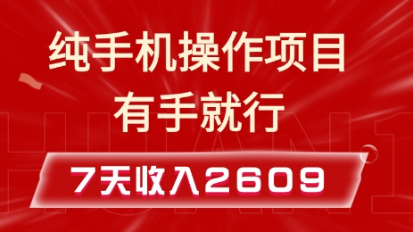 纯手机操作的小项目，有手就能做，7天收入2609+实操教程-菜菜资源汇-优质互联网资源分享