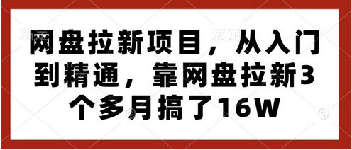 网盘拉新项目，从入门到精通，靠网盘拉新3个多月搞了16W-菜菜资源汇-优质互联网资源分享
