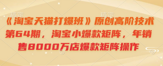 《淘宝天猫打爆班》原创高阶技术第64期，淘宝小爆款矩阵，年销售8000万店爆款矩阵操作-菜菜资源汇-优质互联网资源分享
