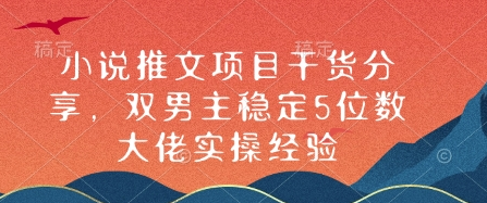 小说推文项目干货分享，双男主稳定5位数大佬实操经验-菜菜资源汇-优质互联网资源分享