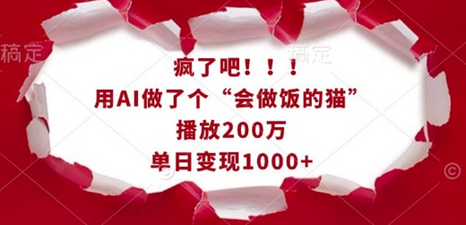 疯了吧！用AI做了个“会做饭的猫”，播放200万，单日变现1k-菜菜资源汇-优质互联网资源分享