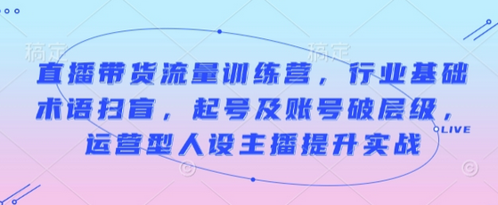 直播带货流量训练营，行业基础术语扫盲，起号及账号破层级，运营型人设主播提升实战-菜菜资源汇-优质互联网资源分享