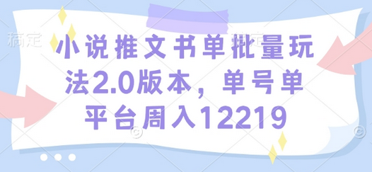 小说推文书单批量玩法2.0版本，单号单平台周入12219-菜菜资源汇-优质互联网资源分享