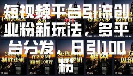 短视频平台引流创业粉新玩法，多平台分发，日引100粉-菜菜资源汇-优质互联网资源分享