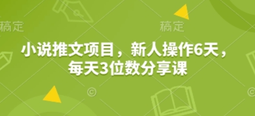 小说推文项目，新人操作6天，每天3位数分享课-菜菜资源汇-优质互联网资源分享