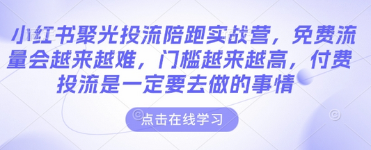 小红书聚光投流陪跑实战营，免费流量会越来越难，门槛越来越高，付费投流是一定要去做的事情-菜菜资源汇-优质互联网资源分享