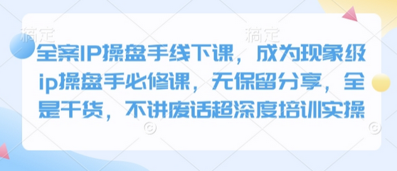 全案IP操盘手线下课，成为现象级ip操盘手必修课，无保留分享，全是干货，不讲废话超深度培训实操-菜菜资源汇-优质互联网资源分享