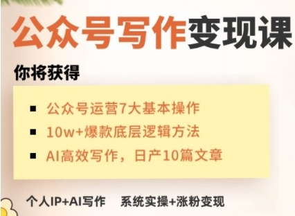 AI公众号写作变现课，手把手实操演示，从0到1做一个小而美的会赚钱的IP号-菜菜资源汇-优质互联网资源分享