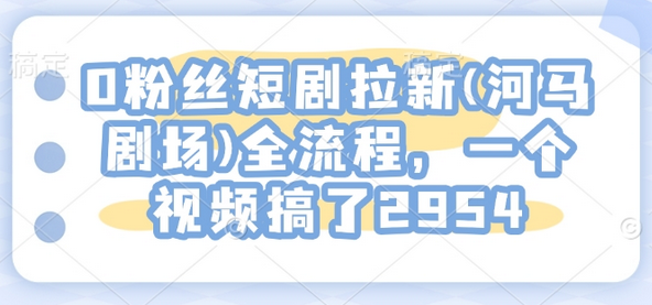 0粉丝短剧拉新(河马剧场)全流程，一个视频搞了2954-菜菜资源汇-优质互联网资源分享
