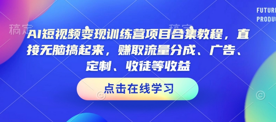 AI短视频变现训练营项目合集教程，直接无脑搞起来，赚取流量分成、广告、定制、收徒等收益-菜菜资源汇-优质互联网资源分享