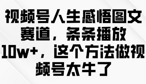 视频号人生感悟图文赛道，条条播放10w+，这个方法做视频号太牛了-菜菜资源汇-优质互联网资源分享