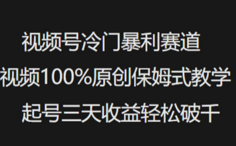 视频号冷门暴利赛道视频100%原创保姆式教学起号三天收益轻松破千-菜菜资源汇-优质互联网资源分享