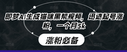 即梦AI生成猫咪黑帮视频，迅速起号涨粉，一个月5k-菜菜资源汇-优质互联网资源分享