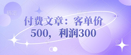 付费文章：客单价500，利润300-菜菜资源汇-优质互联网资源分享
