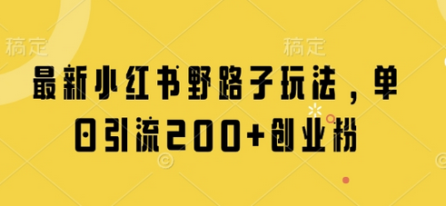 最新小红书野路子玩法，单日引流200+创业粉-菜菜资源汇-优质互联网资源分享
