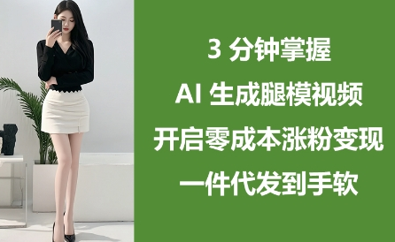 3分钟掌握AI生成腿模视频，开启零成本涨粉变现，一件代发到手软-菜菜资源汇-优质互联网资源分享