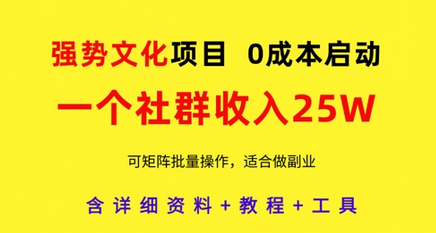 强势文化项目，一个社群收入25个W，0成本启动，可矩阵批量操作，原创详细实操教程-菜菜资源汇-优质互联网资源分享