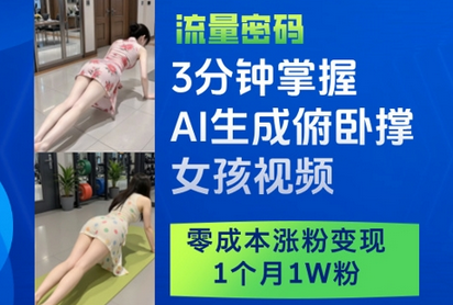 3分钟掌握AI生成俯卧撑女孩视频，零成本涨粉变现，1个月1W粉-菜菜资源汇-优质互联网资源分享