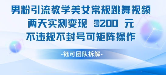 男粉引流教学美女常规跳舞视频两天实测变现1k+，不违规不封号可矩阵操作-菜菜资源汇-优质互联网资源分享